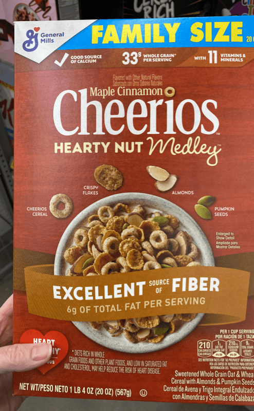 General Mills Maple Cinnamon Cherrios Hearty Nut Medley Sweetened Whole Grain Oats & Wheat Cereal With Almonds & Pumpkin Seeds Family Size