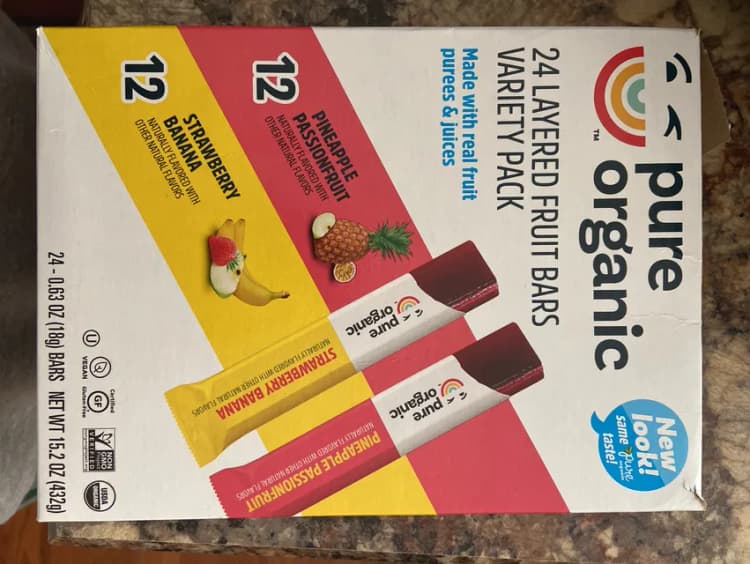 Pure Organic 24 Layered Fruit Bars Variety Pack, Pineapple Passionfruit And Strawberry Banana Flavors