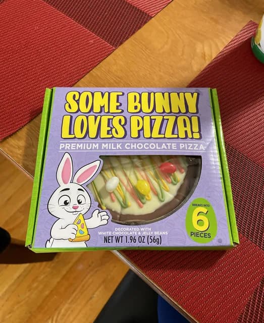 Some Bunny Loves Pizza! Premium Milk Chocolate Pizza Decorated With White Chocolate & Jelly Beans