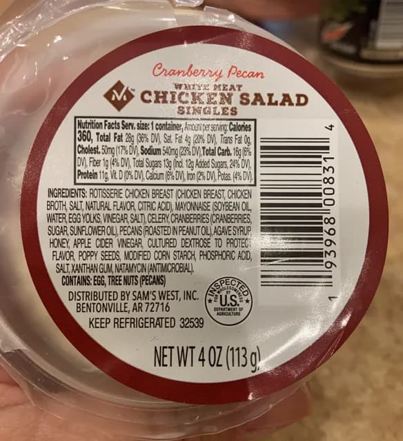 Member'S Mark Cranberry Pecan White Meat Chicken Salad Singles