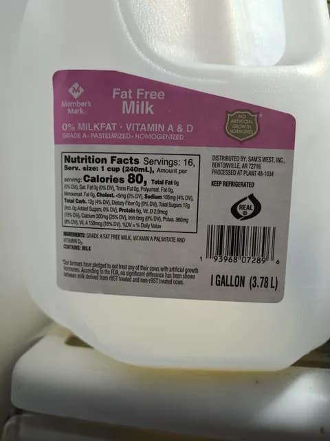 Member'S Mark Fat Free Milk