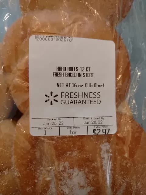 Walmart Freshness Guaranteed Hard Rolls