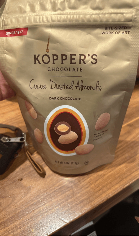 Kopper'S Chocolate Cocoa Dusted Almonds Dark Chocolate