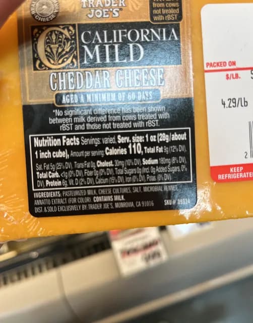 Trader Joe'S California Mild Cheddar Cheese
