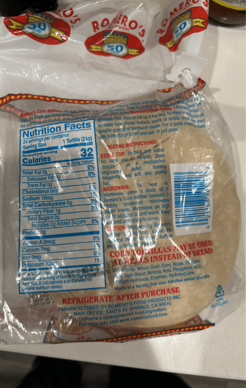 Romero'S Whole Grain Corn Tortillas