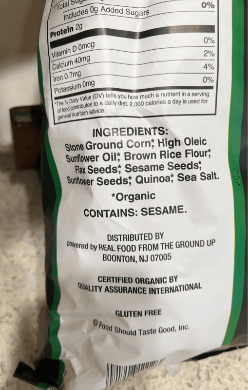 Food Should Taste Good Brand Organic Multi Grain Tortilla Chips