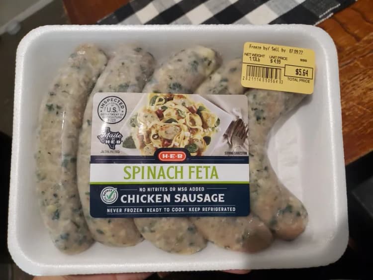 H-E-B Select Ingredients Spinach Feta Chicken Sausage