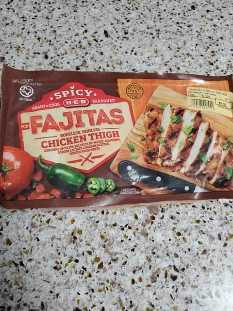 H-E-B Spicy Seasoned Boneless, Skinless Chicken Thighs For Fajitas
