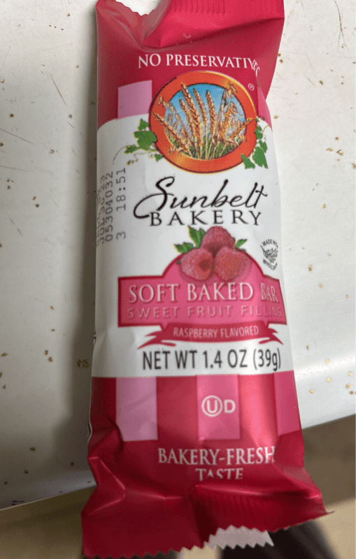 Sunbelt Bakery Soft Baked Bar Sweet Fruit Filling Raspberry Flavored