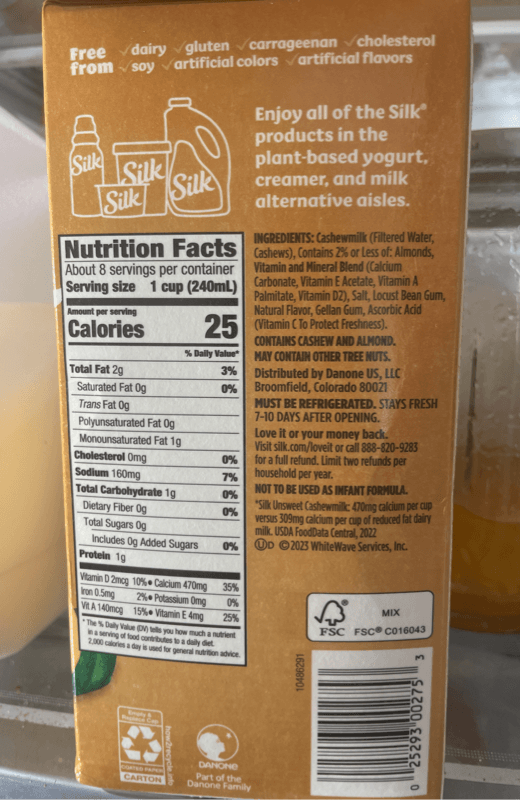 Is it Low Iodine? Silk Cashew Unsweetened