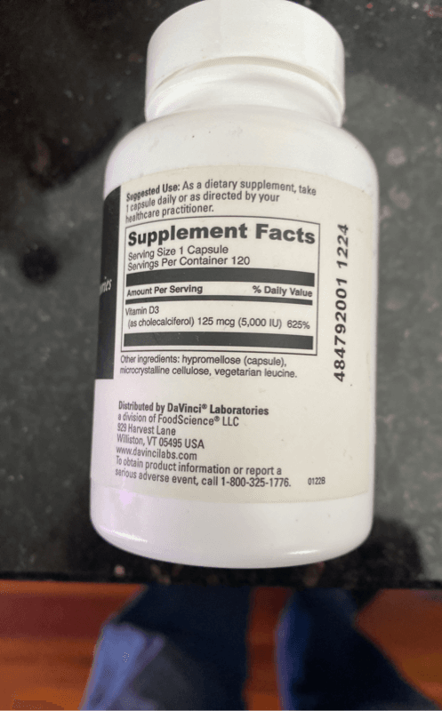 Davinci Laboratories Vitamin D3 Dietary Supplement, 120 Capsules