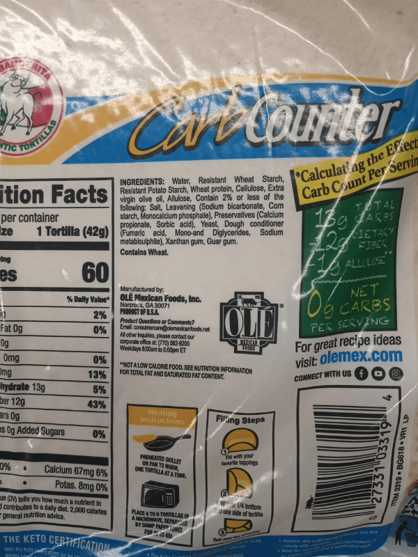Carb Counter La Banderita Tortilla Wraps