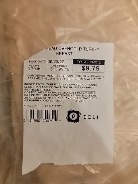 Publix Boar'S Head Ovengold Turkey Breast