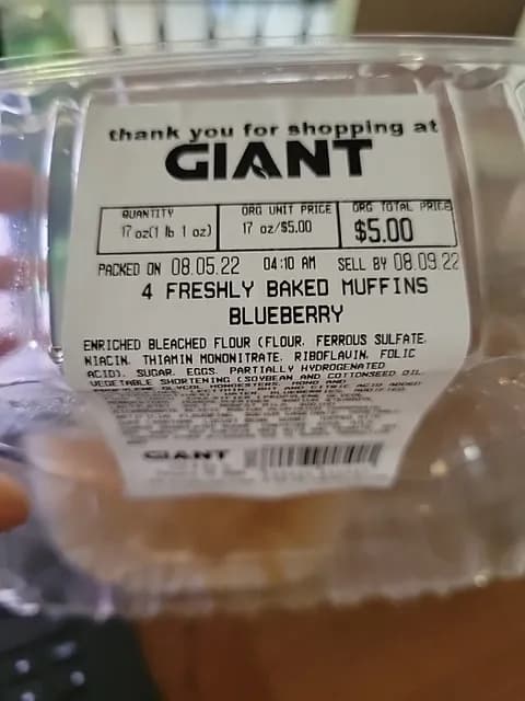Giant 4 Freshly Baked Muffins Blueberry