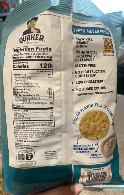 Is it Shellfish Free? Quaker Popped Rice Crisps Gluten Free Buttermilk Ranch