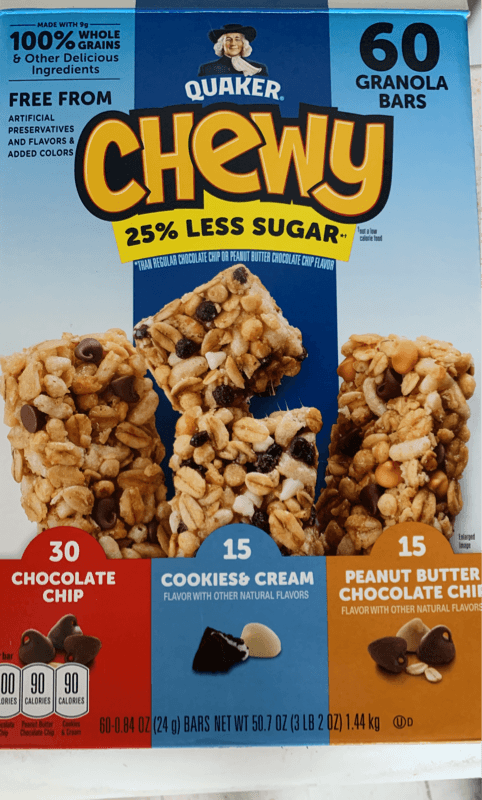Quaker Chewy Chocolate Chip, Cookies & Cream And Peanut Butter Chocolate Chip Granola Bars