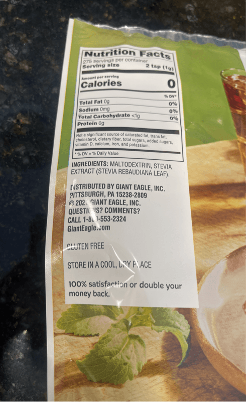Giant Eagle Stevia Zero Calorie Sweetener