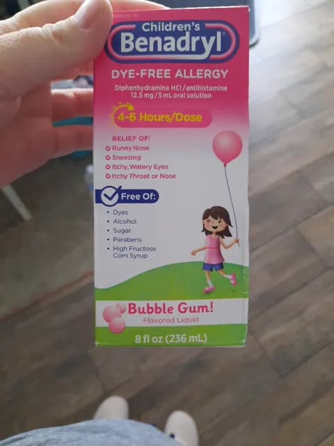 Benadryl Children'S Bubble Gum Flavor Dye-Free Allergy Liquid
