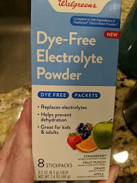 Walgreens Dye-Free Electrolyte Powder Stick Packs Strawberry Fruit Punch Grape Apple