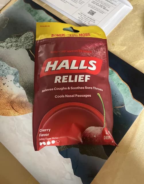 Halls Relief Cherry Flavor Cough Suppressant