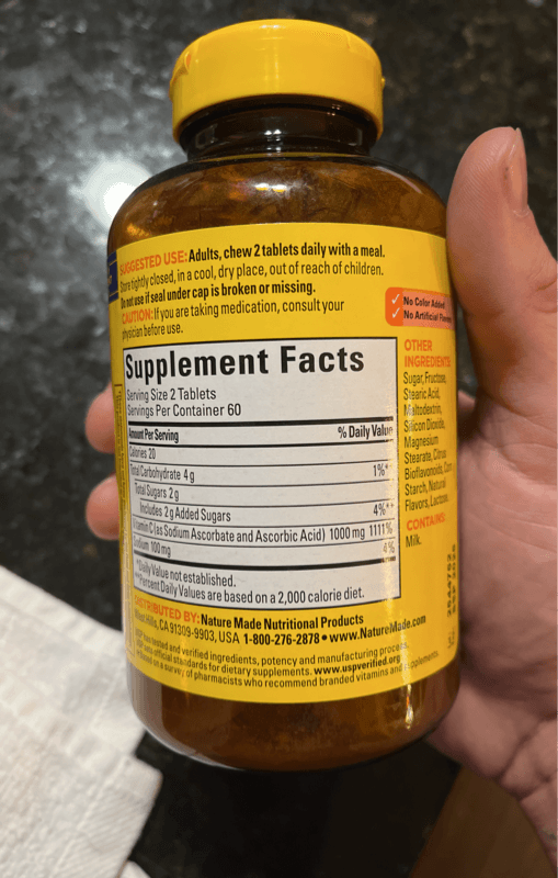 Nature Made Chewable C Original Orange Extra Strength Dosage