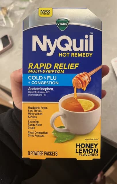 Vicks Nyquil Hot Remedy Cold & Flu + Congestion Honey Lemon Powder