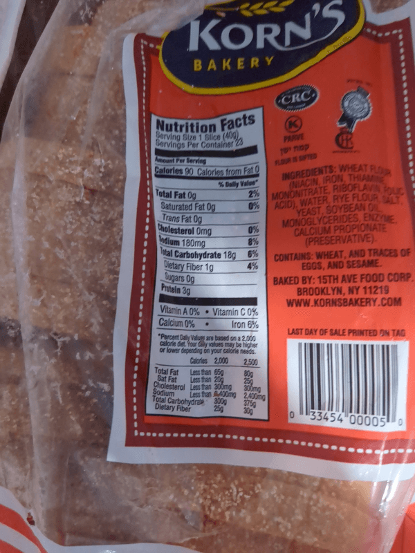 Korn'S Bakery Real Rye Bread