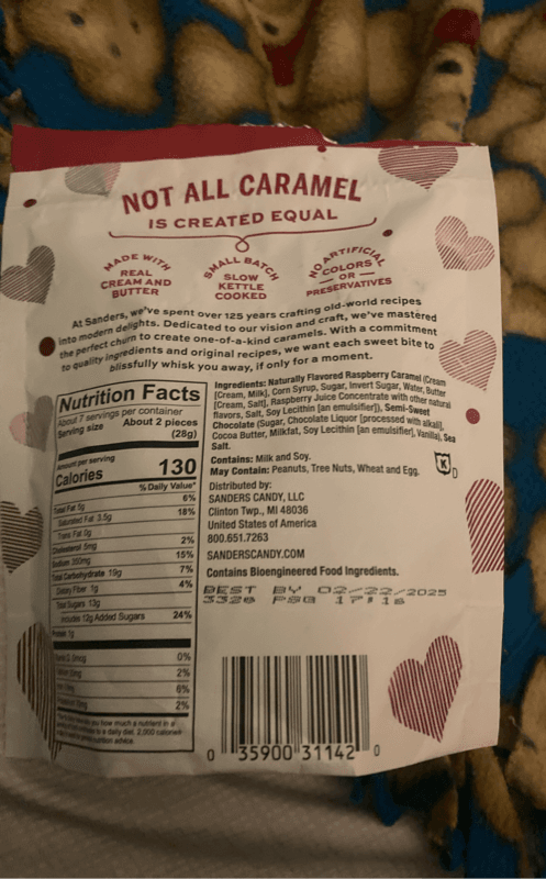 Sanders Raspberry Dark Chocolate Sea Salt Caramel Hearts