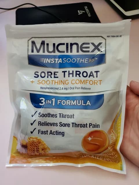 Mucinex Instasoothe Sore Throat + Soothing Comfort Honey & Echinacea Flavor Drops