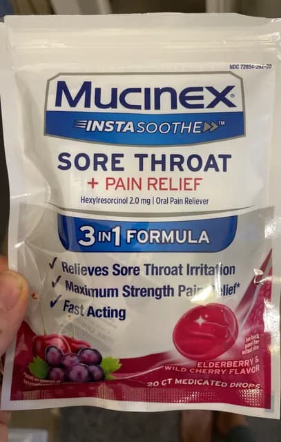 Mucinex Instasoothe Sore Throat + Pain Relief Elderberry & Wild Cherry Flavor