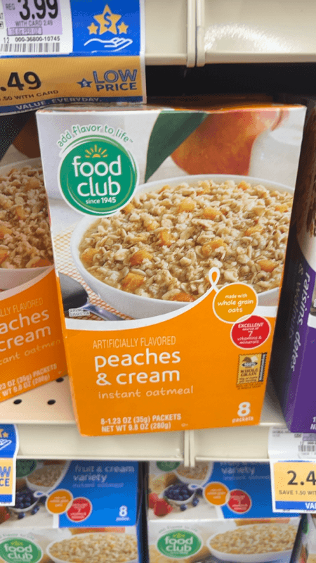 Food Club Peaches & Cream Instant Oatmeal