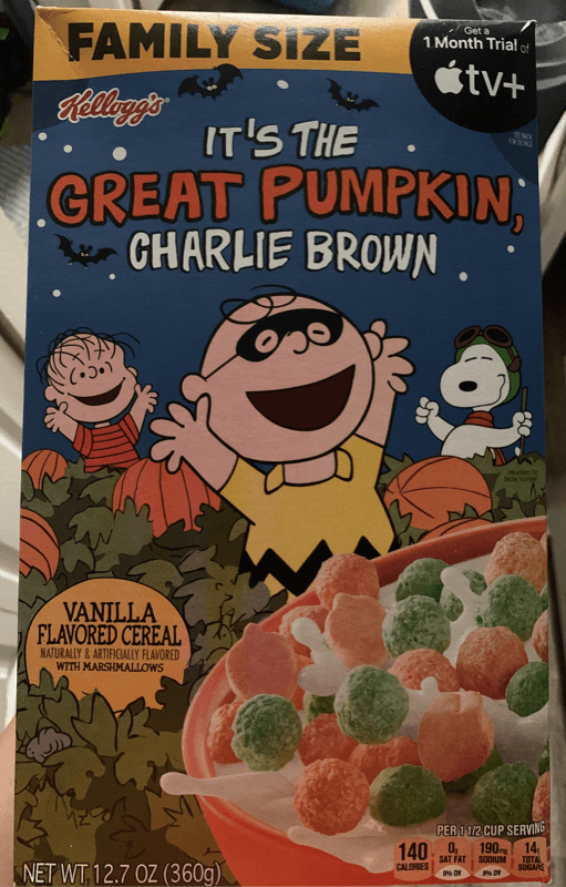 Kellogg'S Family Size It'S The Great Pumpkin, Charlie Brown Vanilla Flavored Cereal With Marshmallows
