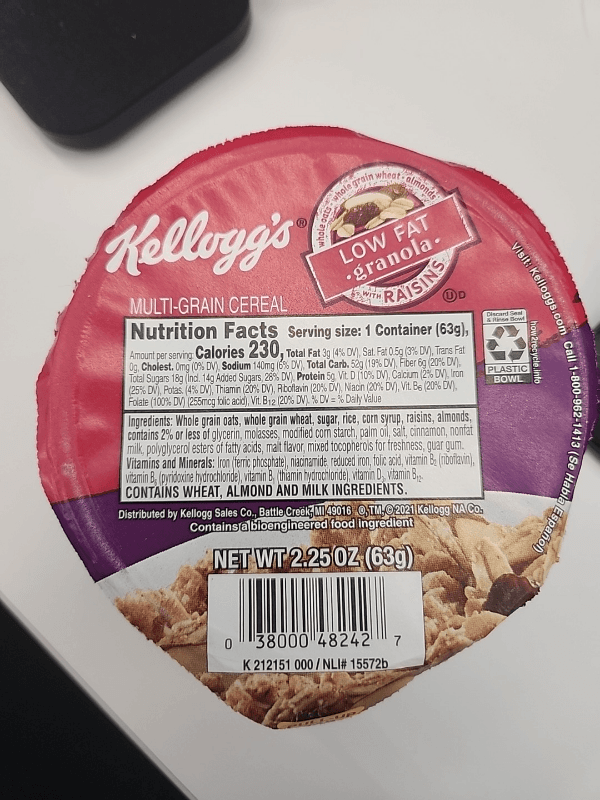 Kellogg'S Low Fat Granola With Raisins Multi-Grain Cereal