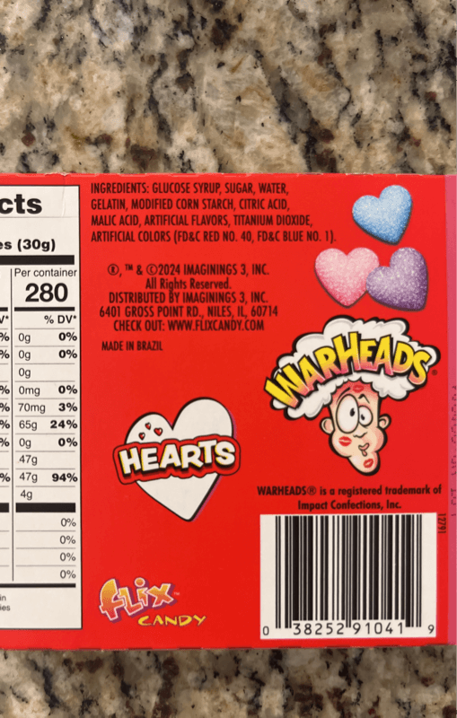 Warheads Hearts Chewy Candy