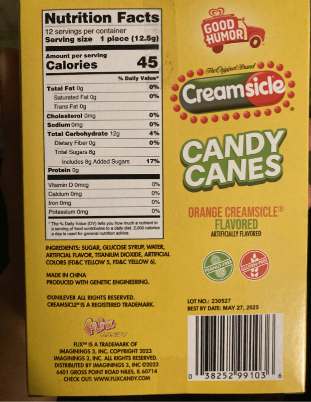 Flix Orange Creamsicle Flavored Candy Canes