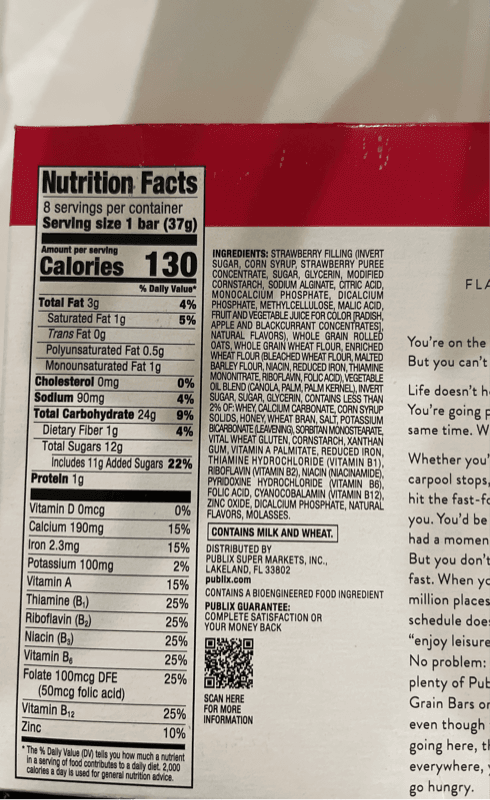 Publix Strawberry Flavored Fruit & Grain Cereal Bars