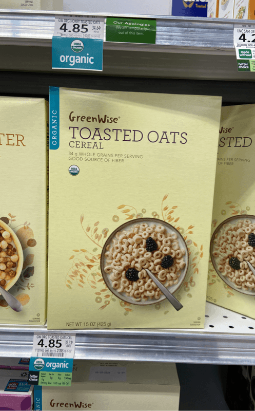 Greenwise Organic Toasted Oats Cereal