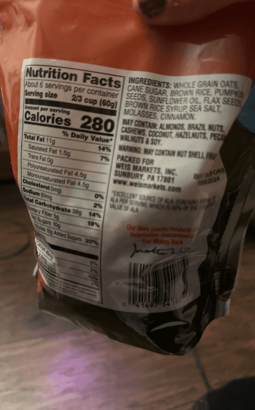 Weis Quality Pumpkin Flax Seed Omega Granola