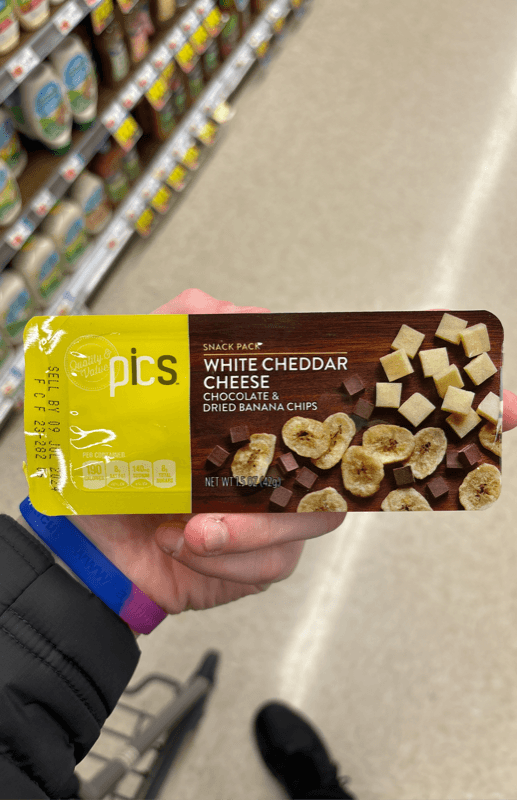 Pics Snack Pack White Cheddar Cheese Chocolate & Dried Banana Chips