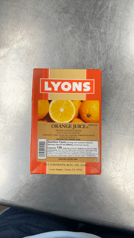 Lyons Orange Juice From Concentrate