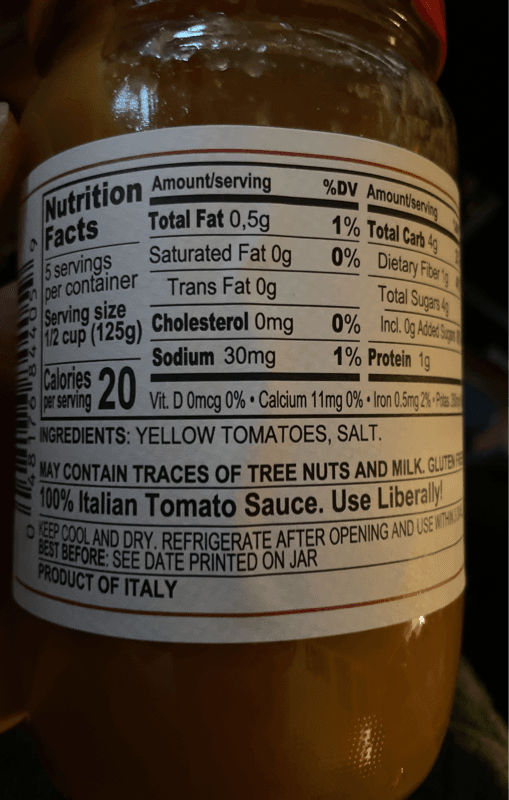 Mantova 100% Italian Yellow Tomato Sauce