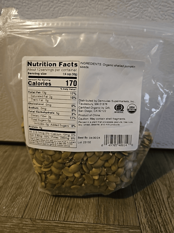 Market Basket Organic Raw Shelled Pumpkin Seeds