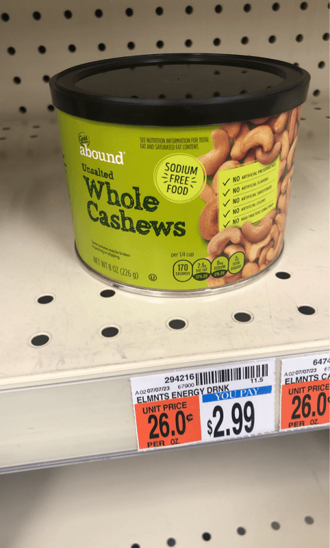 Gold Emblem Abound Unsalted Whole Cashews