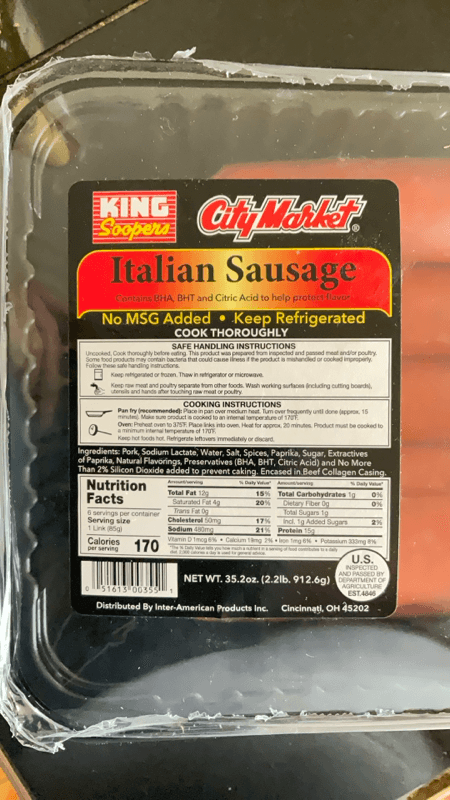 King Soopers City Market Italian Sausage
