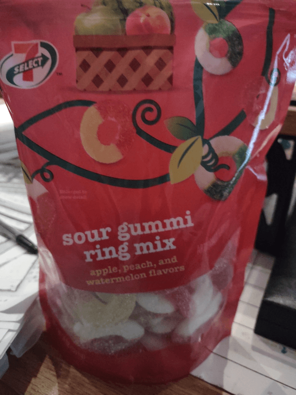 7 Select Sour Gummi Ring Mix Apple, Peach, And Watermelon Flavors