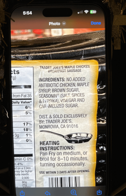 Trader Joe's Maple Chicken Breakfast Sausage