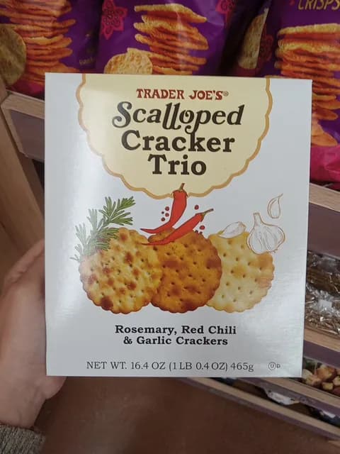 Is it Vegan? Trader Joe's Scalloped Cracker Trio Rosemary, Red Chili & Garlic Crackers