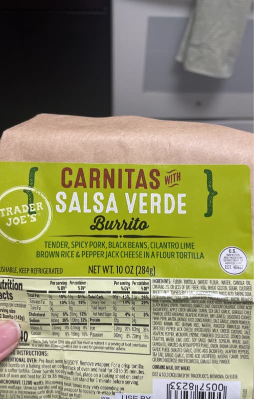 Trader Joe'S Carnitas With Salsa Verde Burrito