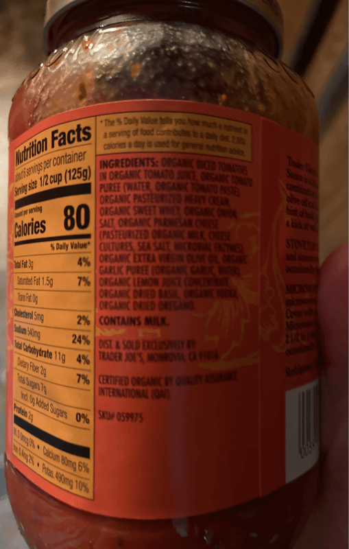 Trader Giotto'S Organic Vodka Sauce