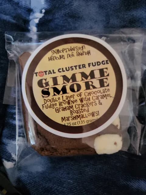 Total Cluster Fudge Gimme Smore Double Layer Of Chocolate Fudge Brownie With Caramel, Graham Crackers & Roasted Marshmallows